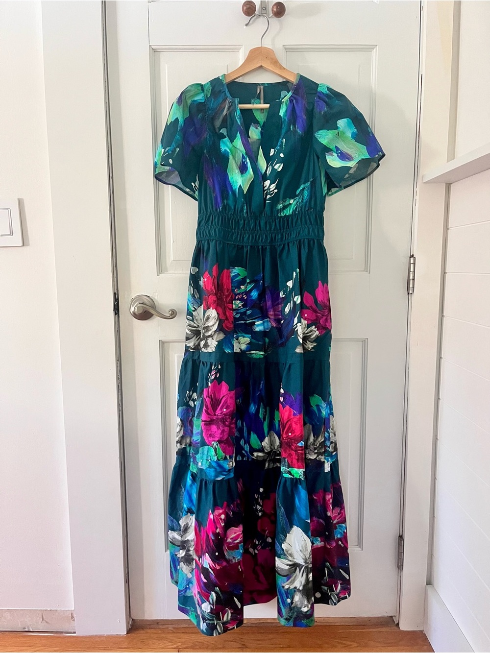 Anthropologie Floral Maxi Dress in Teal, Red, Pink, Blue - Picture 2 of 5